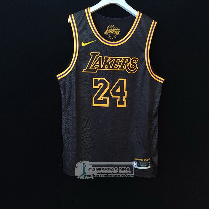 Camiseta Los Angeles Lakers Kobe Bryant NO 24 Black Mamba Autentico Negro